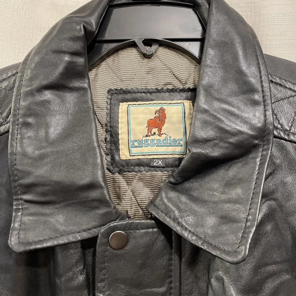 Ruggadier Black Lambskin Leather Bomber Jacket Men's Size 2XL Vintage‎ 90's